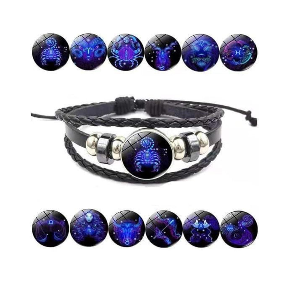 Personalized Zodiac Constellation Braided Leather Wristband