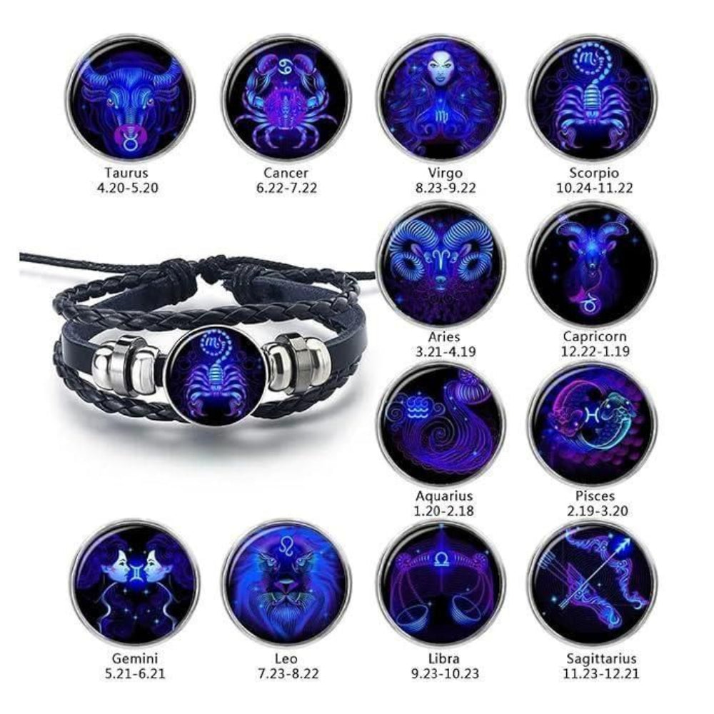 Personalized Zodiac Constellation Braided Leather Wristband