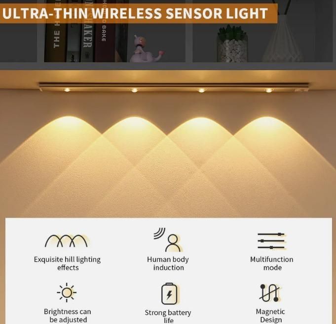 Ultra-Thin Rechargeable Motion Sensor Cabinet Light - Wireless & Easy Install