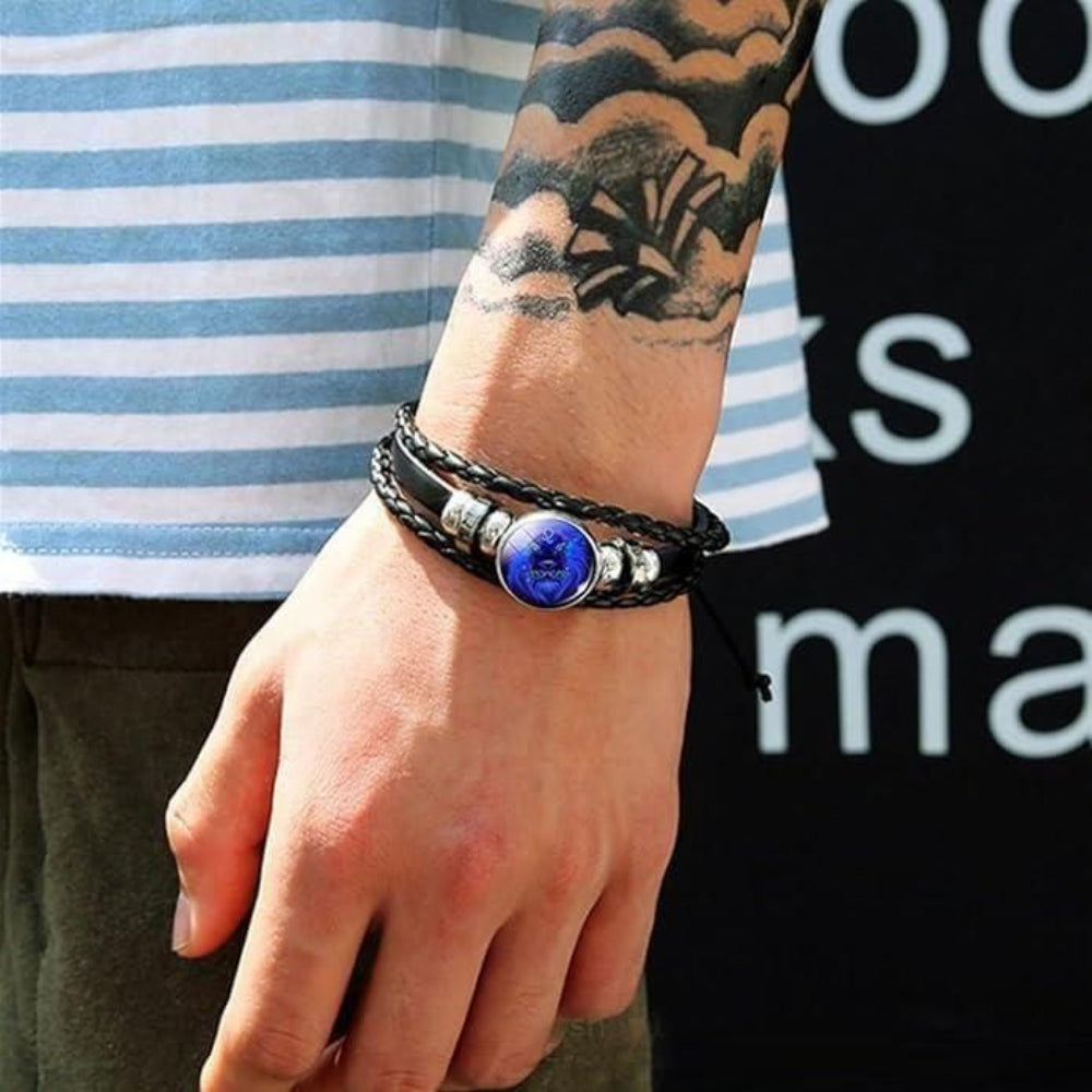 Personalized Zodiac Constellation Braided Leather Wristband